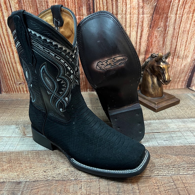 Men's WESTERN COWBOY Matte Black PYTHON Snake Faux Leather