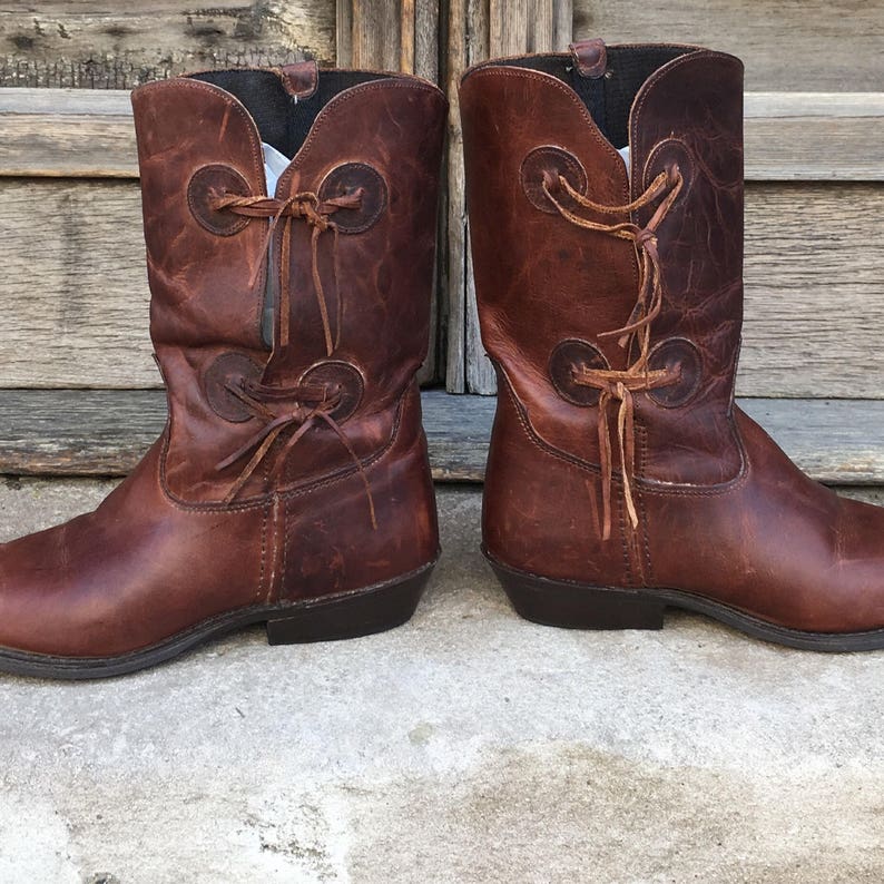 Women's Vintage 80s Never Worn Brown Leather Boots Low Heels