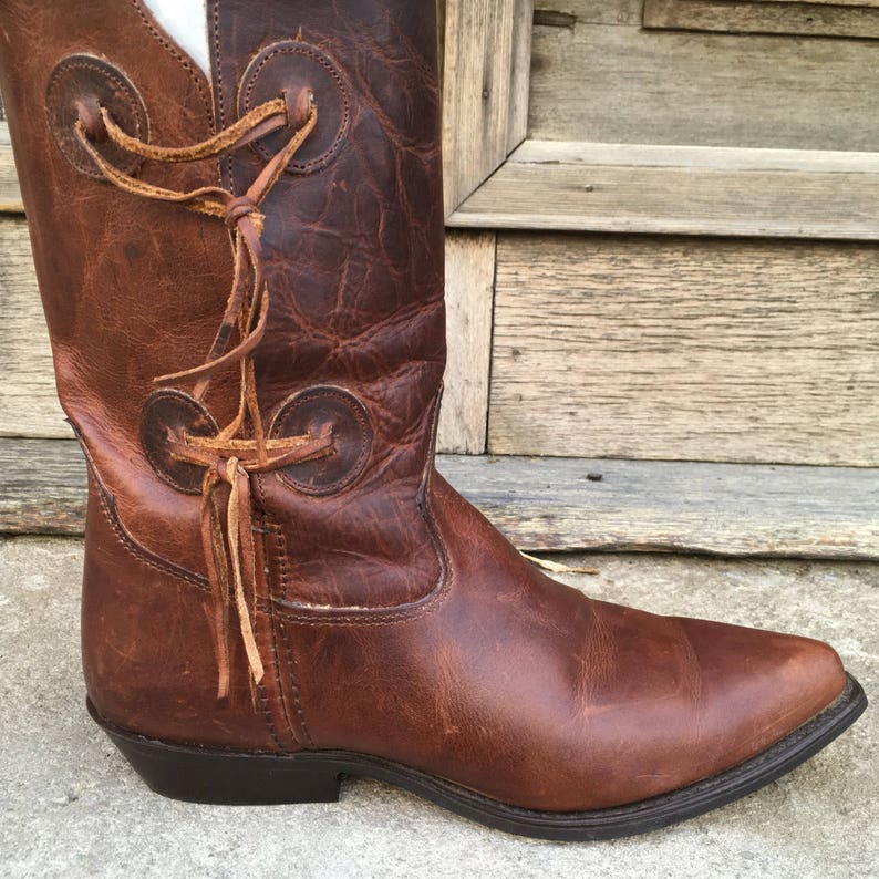 Women's Vintage 80s Never Worn Brown Leather Boots Low Heels