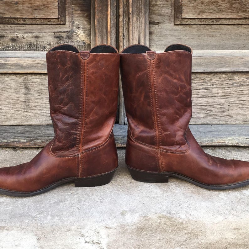 Women's Vintage 80s Never Worn Brown Leather Boots Low Heels