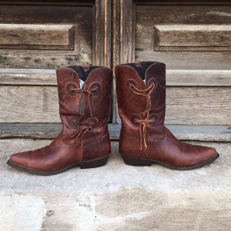 Women's Vintage 80s Never Worn Brown Leather Boots Low Heels