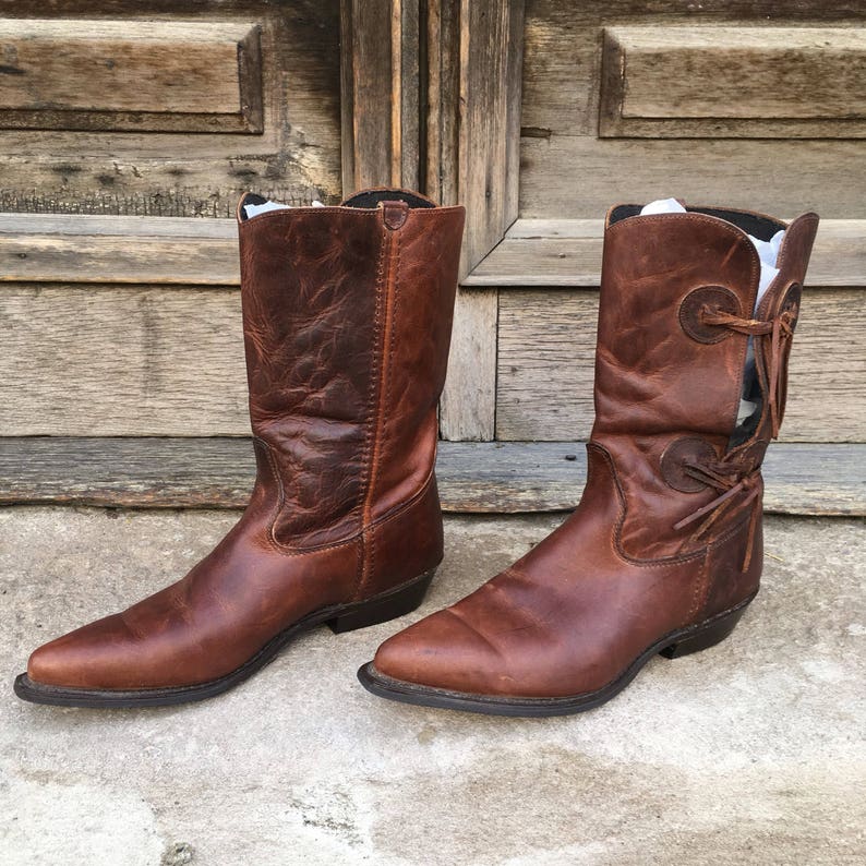 Women's Vintage 80s Never Worn Brown Leather Boots Low Heels