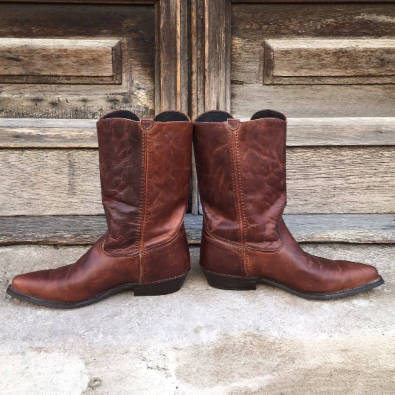 Women's Vintage 80s Never Worn Brown Leather Boots Low Heels