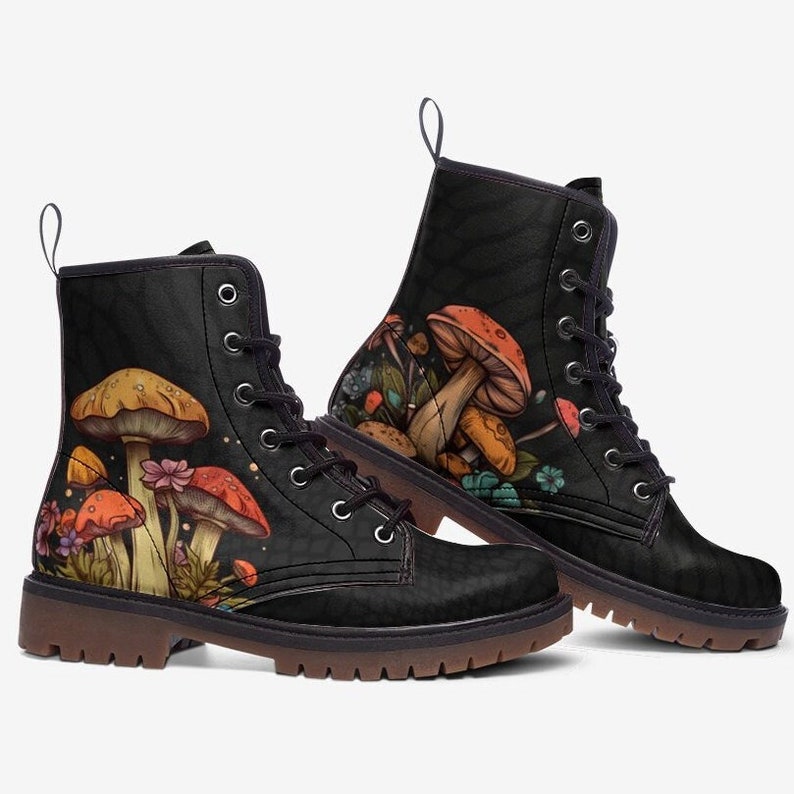 Men's Mushroom Boots Rave Boots Festival Boots Black Mushroom Vegan