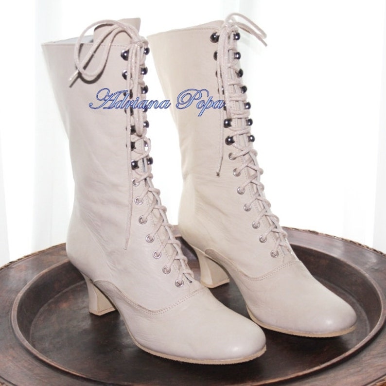 Women's White Boots Bridal Shoes Victorian Boots 1900 Weeding Boots