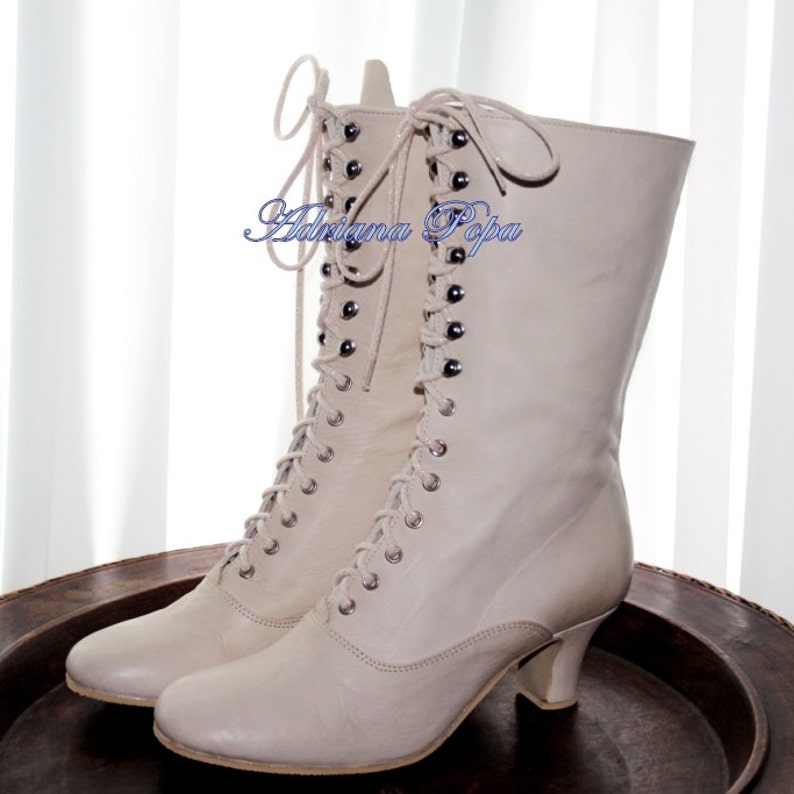 Women's White Boots Bridal Shoes Victorian Boots 1900 Weeding Boots