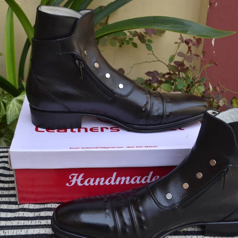 Men's Handmade Italian Black Ankle High Jodhpur Buckle Boots With