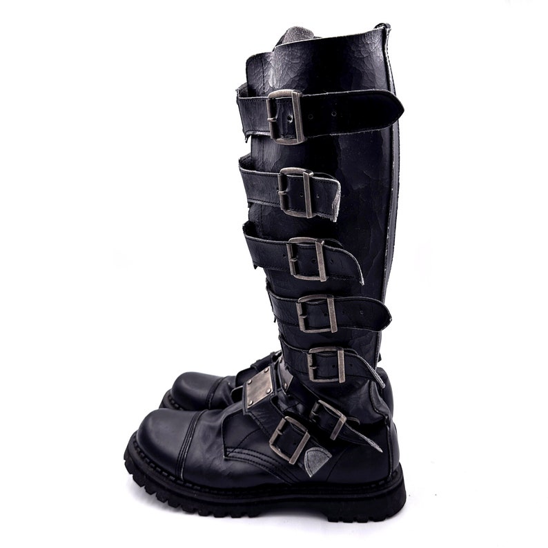 Men's Vintage Demonia Black Faux Leather Cyber Goth Knee Boots