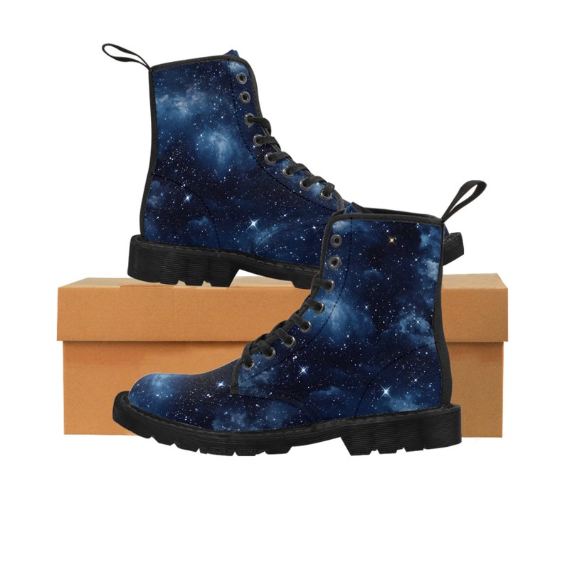 Women's Black and Blue Galaxy Canvas Boots