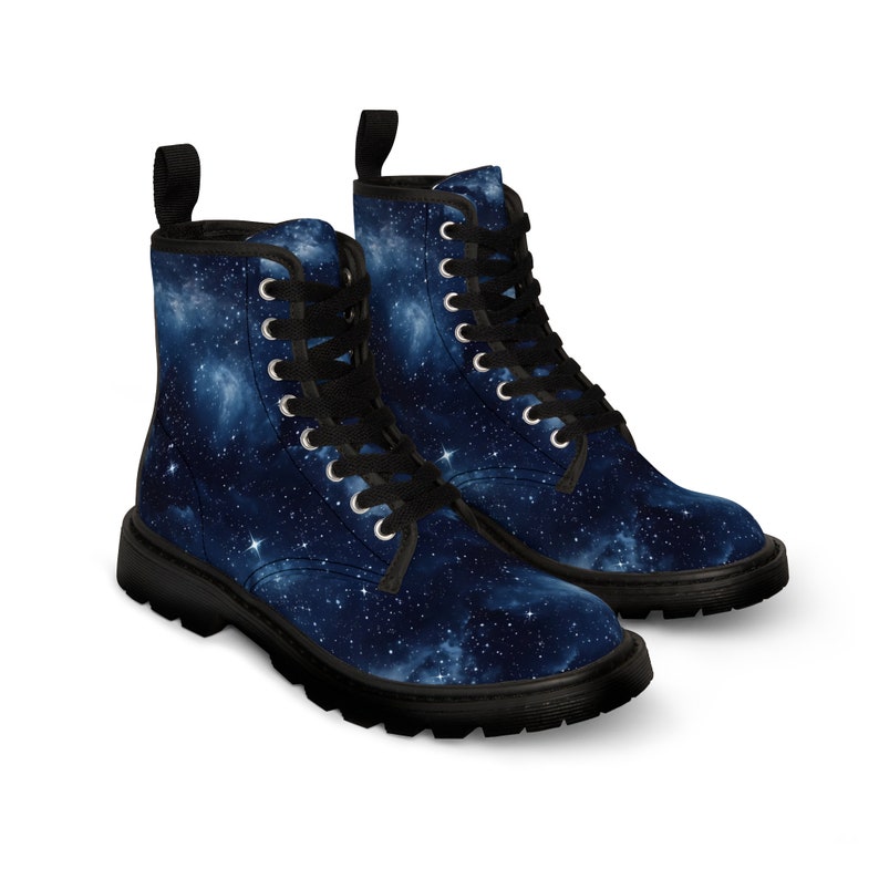 Women's Black and Blue Galaxy Canvas Boots