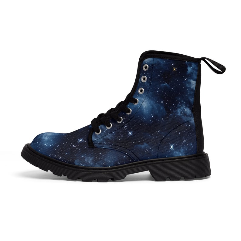 Women's Black and Blue Galaxy Canvas Boots