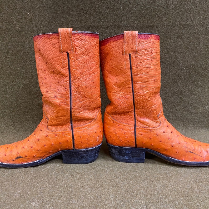 Men's Orange Ostrich Cowboy Western Ranch Exotic Leather Boots Size