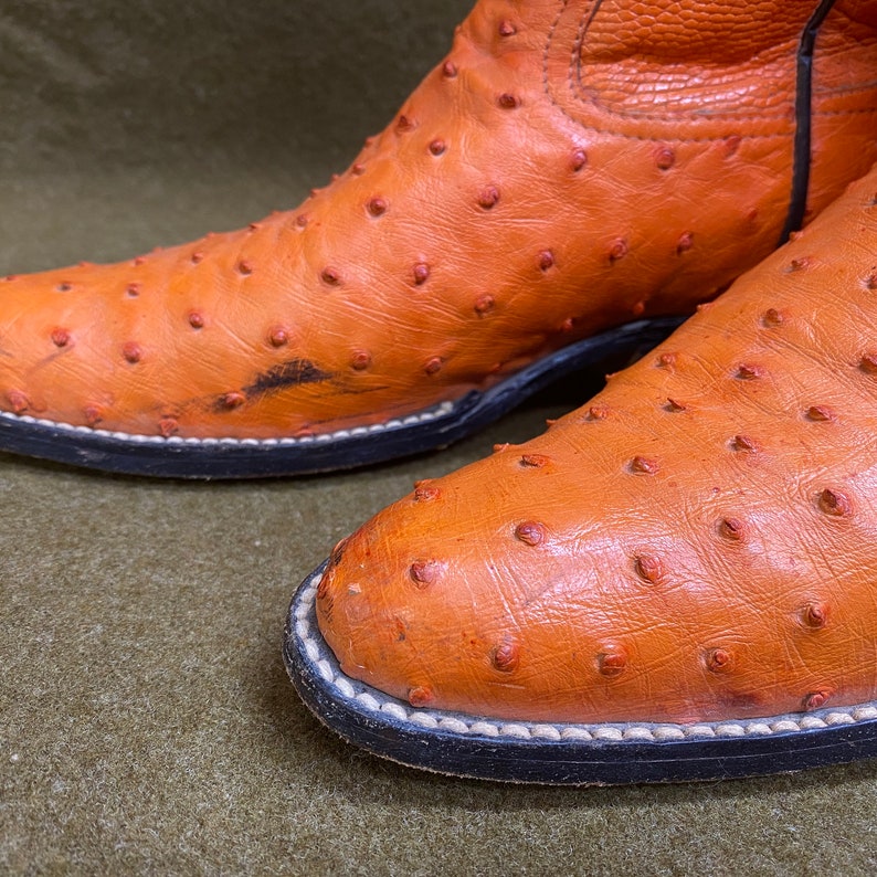 Men's Orange Ostrich Cowboy Western Ranch Exotic Leather Boots Size