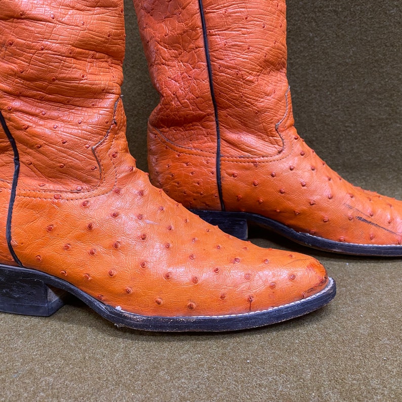 Men's Orange Ostrich Cowboy Western Ranch Exotic Leather Boots Size