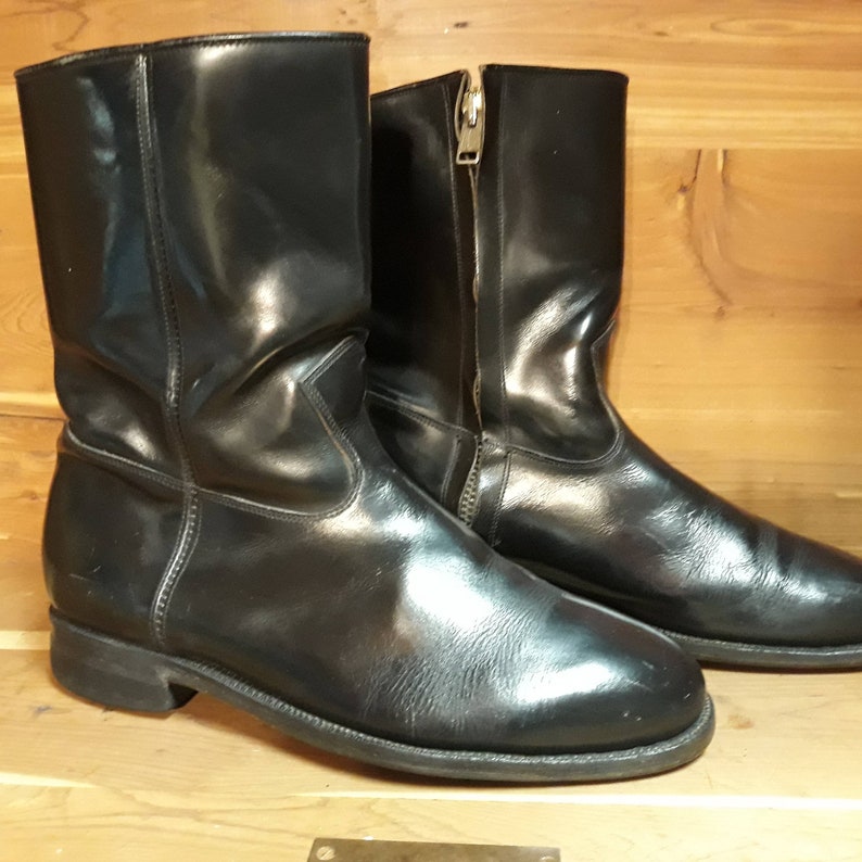 Men's Roper Cowboy Black Leather Boots Inside Zipper Handmade by
