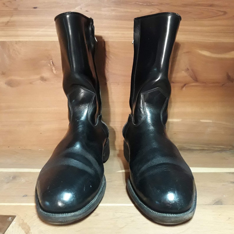 Men's Roper Cowboy Black Leather Boots Inside Zipper Handmade by