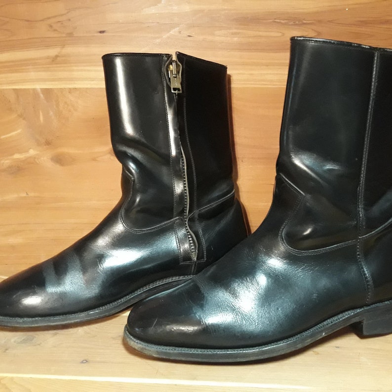 Men's Roper Cowboy Black Leather Boots Inside Zipper Handmade by