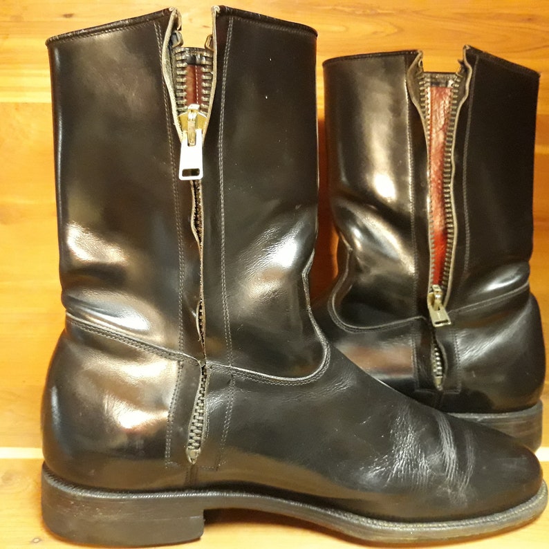 Men's Roper Cowboy Black Leather Boots Inside Zipper Handmade by