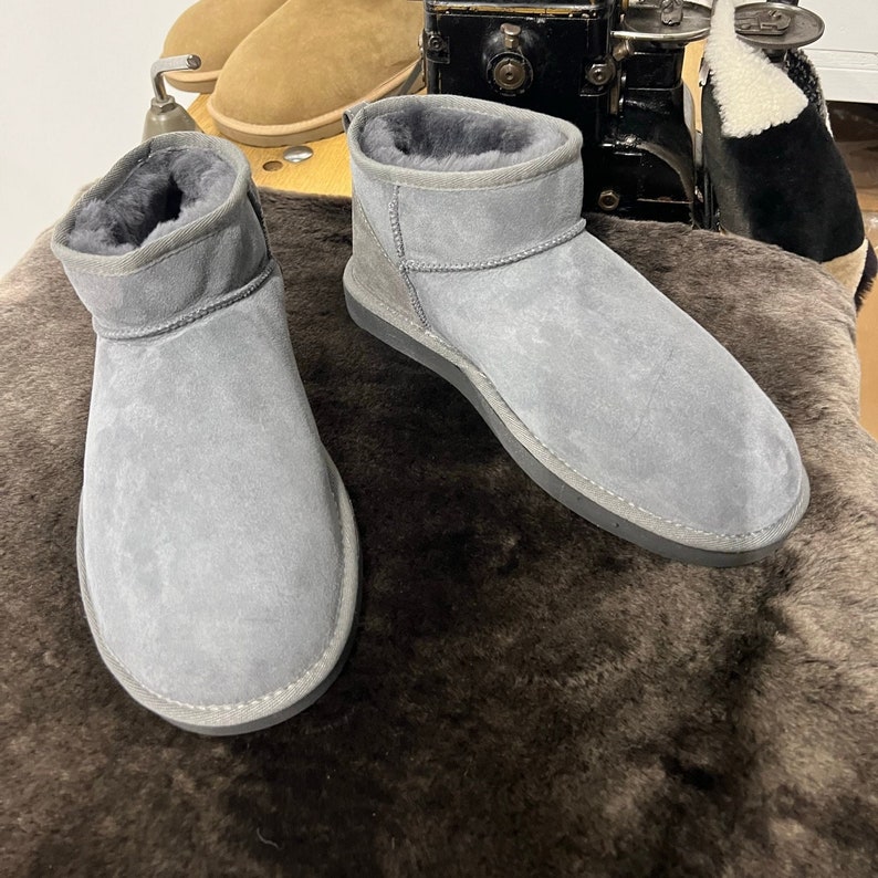 Women's & Sheepskin Boot Grey Color Winter Slippers Cozy