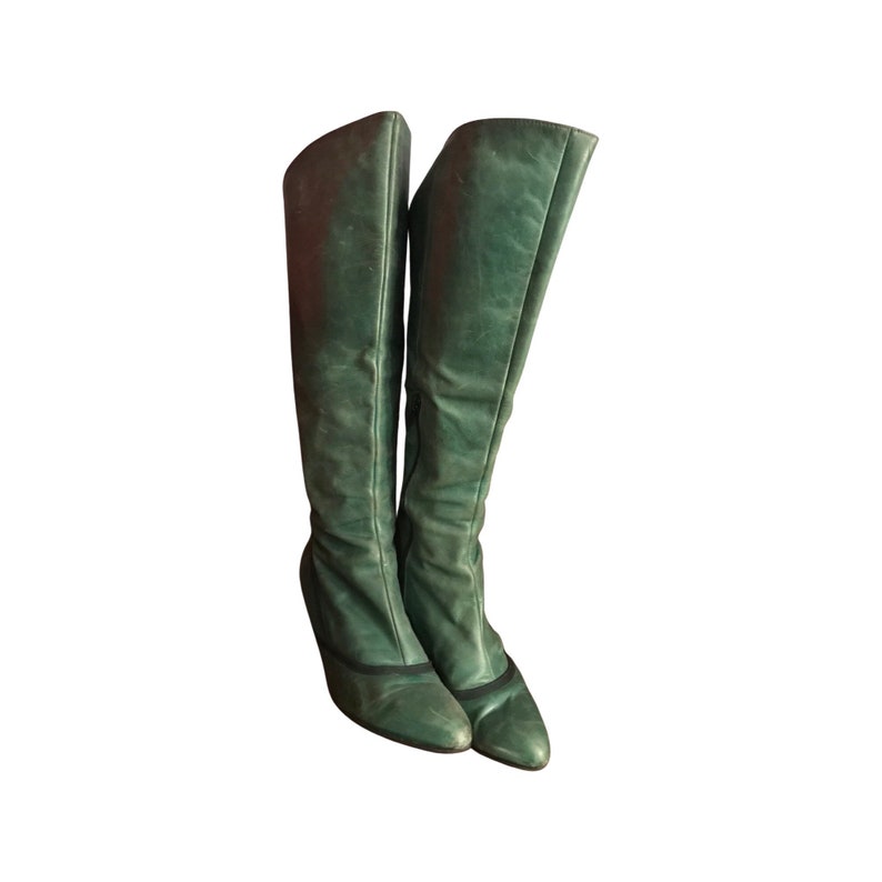 Women's Green Distressed Leather Corset Boots Victorian Romantic Style