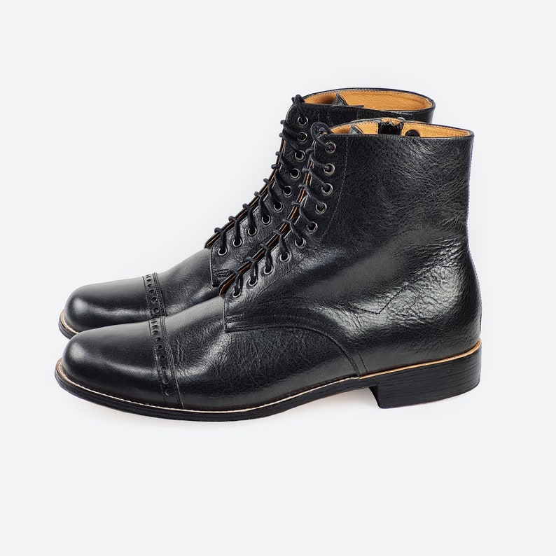 Men's Handmade Black Leather Lace up Boots for