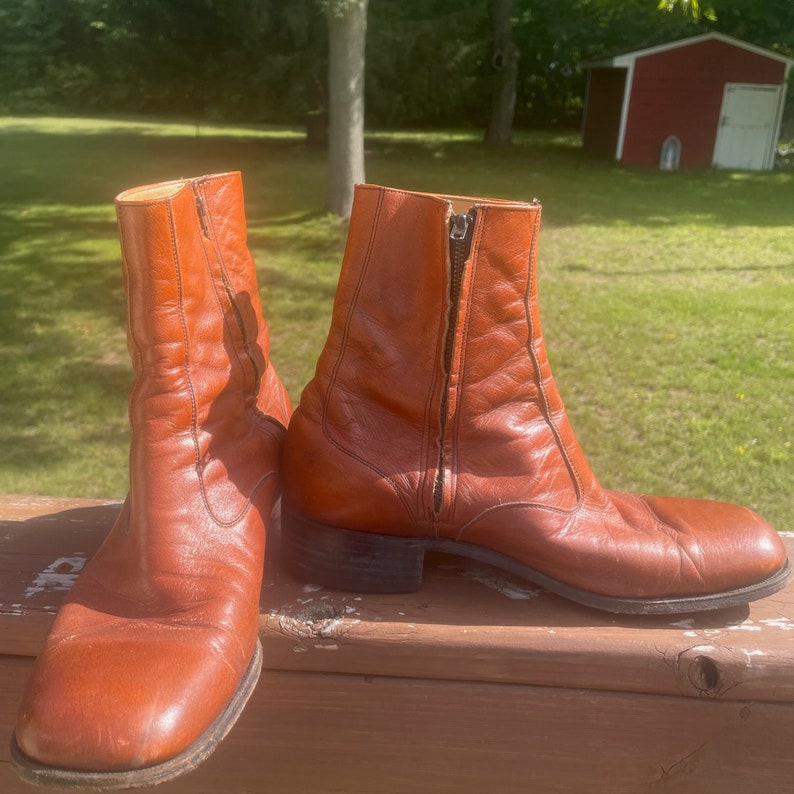 Men's 1970s Vintage Brown Leather Zipper Ankle Boots