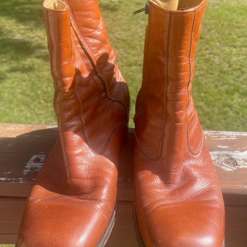 Men's 1970s Vintage Brown Leather Zipper Ankle Boots