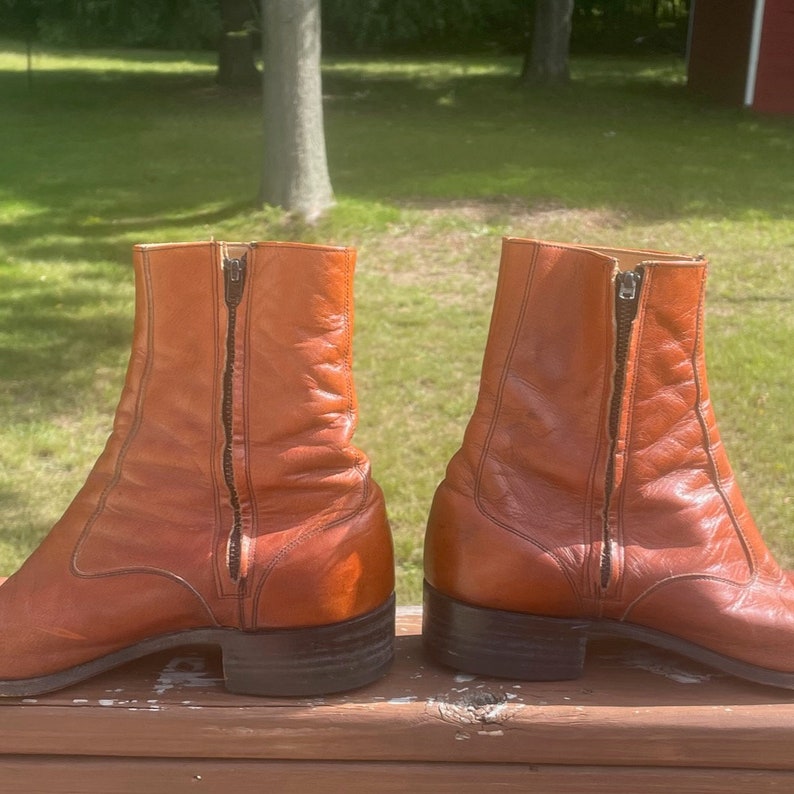 Men's 1970s Vintage Brown Leather Zipper Ankle Boots