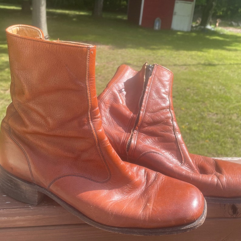 Men's 1970s Vintage Brown Leather Zipper Ankle Boots