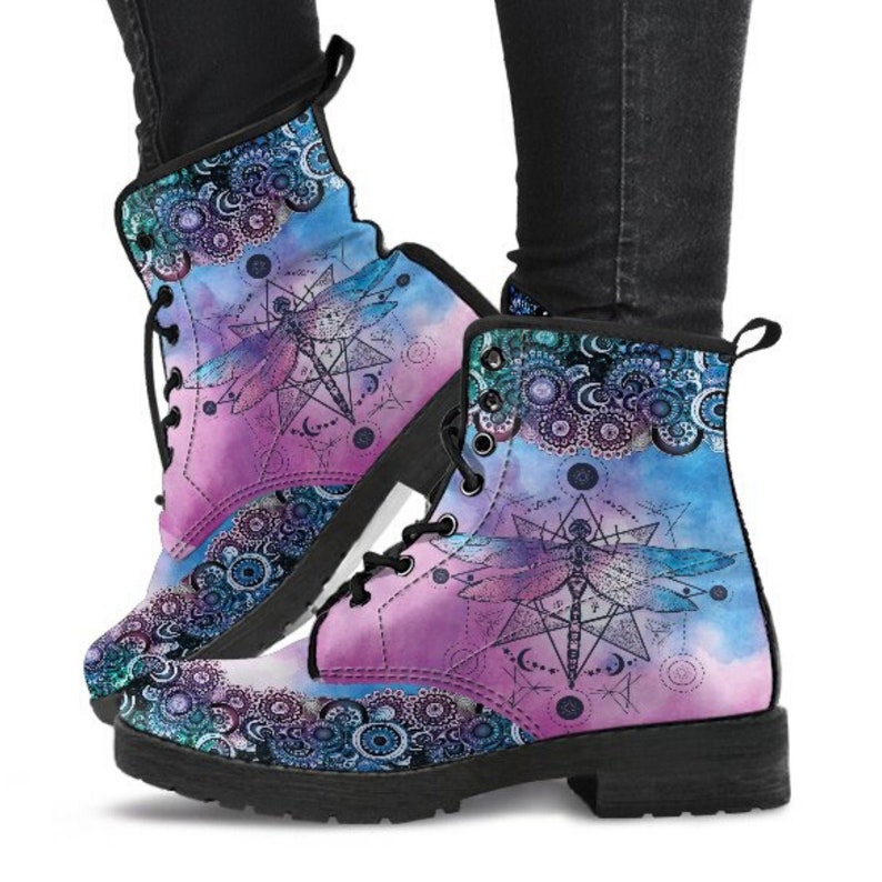 Women's Purple Dragonfly Boots Handcrafted Bohemian Boho Chic