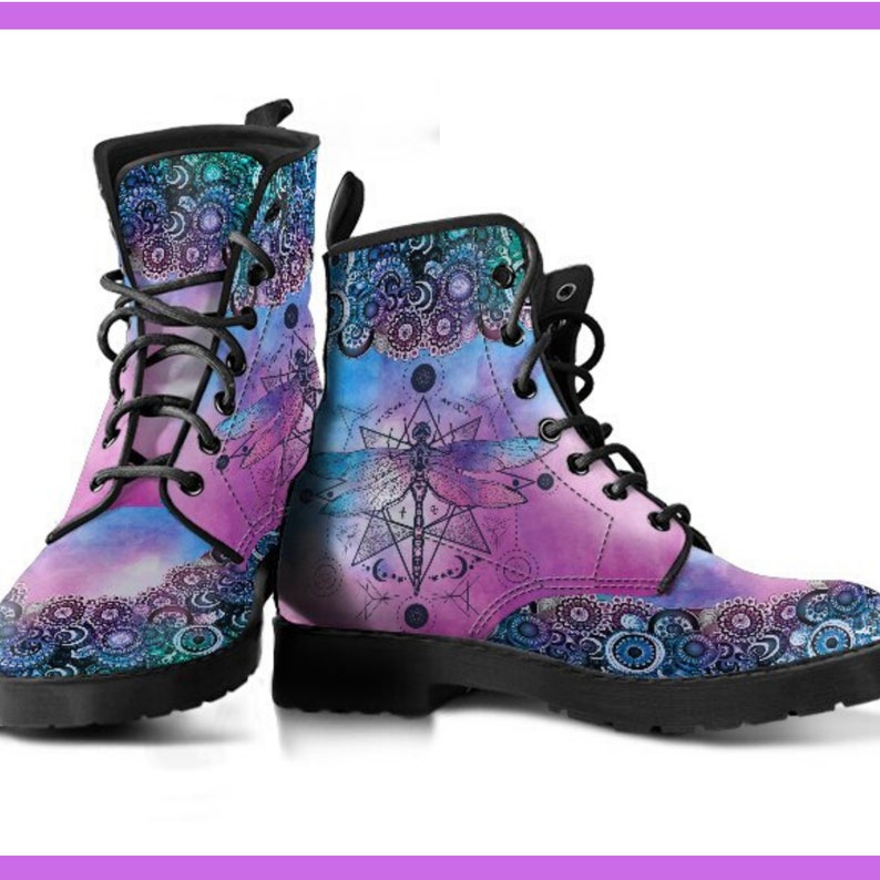 Women's Purple Dragonfly Boots Handcrafted Bohemian Boho Chic