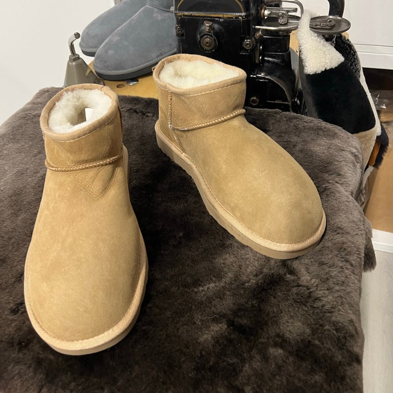 Women's & Sheepskin Boot Sandy Color Winter Slippers Cozy