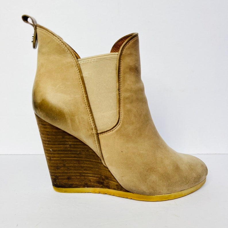 Women's COACH Farah Cobblestone Nubuck Leather Stacked Wedge Ankle