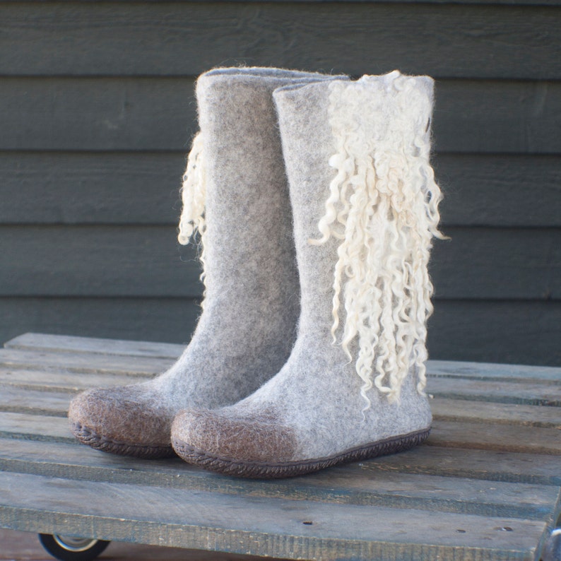 Women's Felted Boots Valenki From Organic Wool Felted With Natural