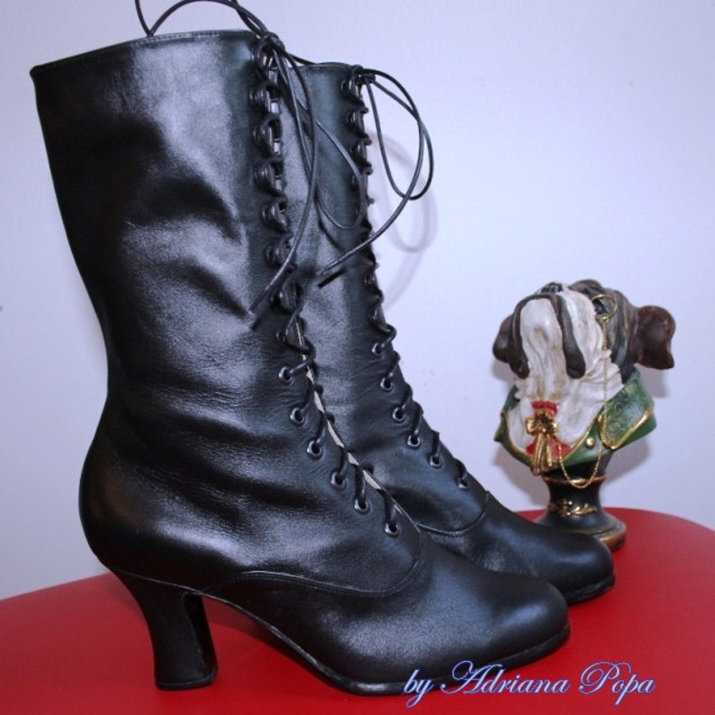 Women's Black Boots Black Leather Boots Victorian Boots Cosplay Boots