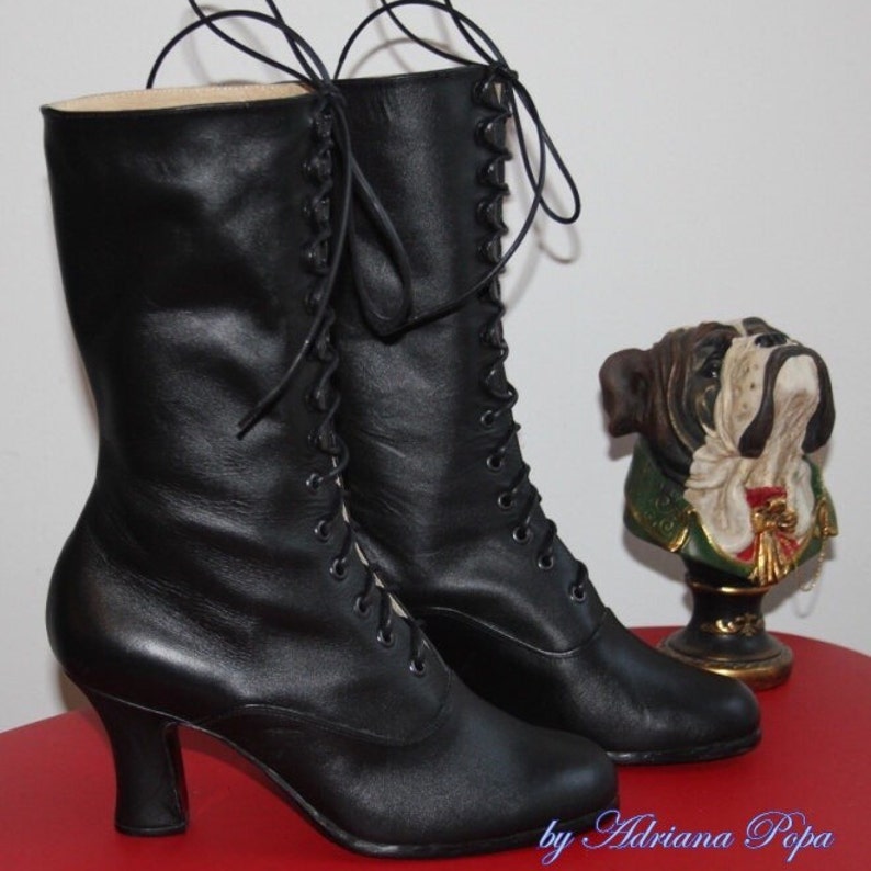 Women's Black Boots Black Leather Boots Victorian Boots Cosplay Boots