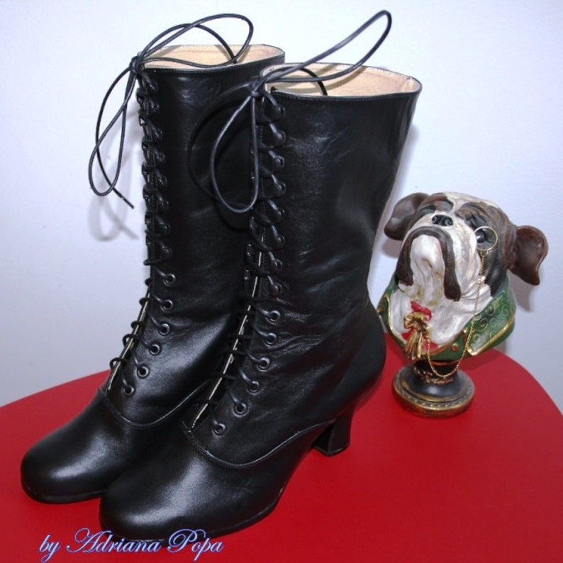 Women's Black Boots Black Leather Boots Victorian Boots Cosplay Boots