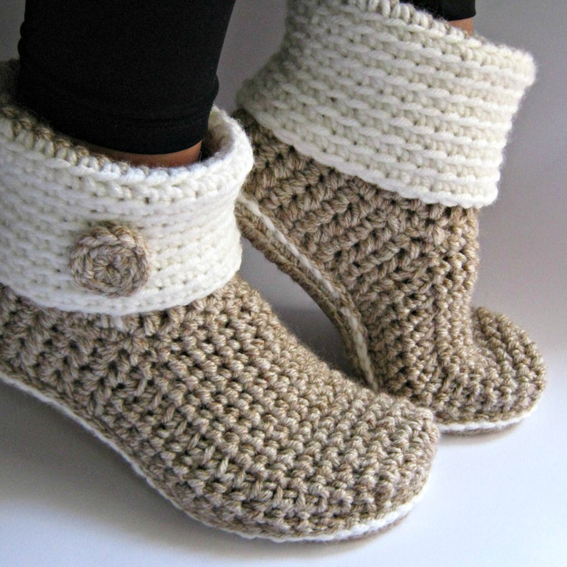 Women's Crochet Slipper Boots With Eco Leather Soles Slippers