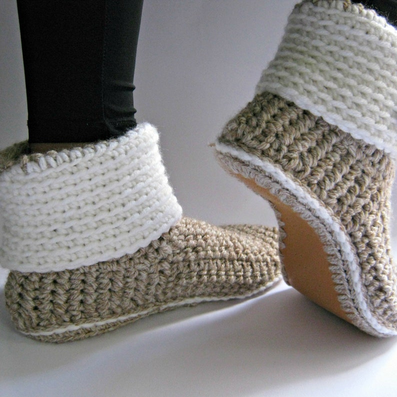 Women's Crochet Slipper Boots With Eco Leather Soles Slippers