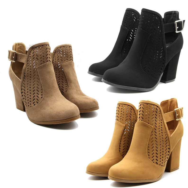 Women's Fashion Open Sides Ankle Booties Hollow Laser Cut