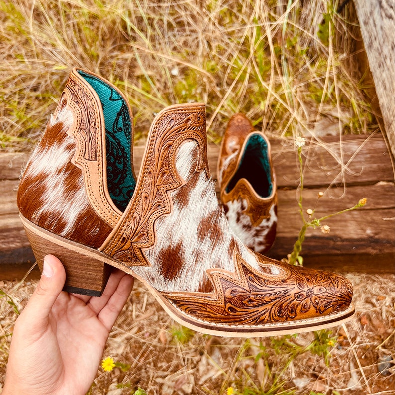 Women's Brown Cowhide Tooled Leather Boots