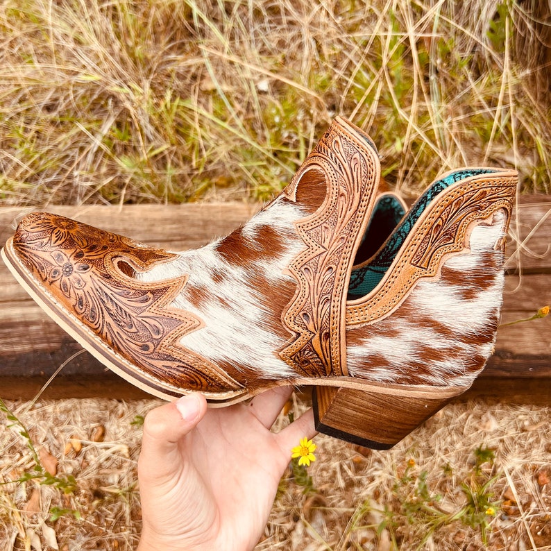 Women's Brown Cowhide Tooled Leather Boots