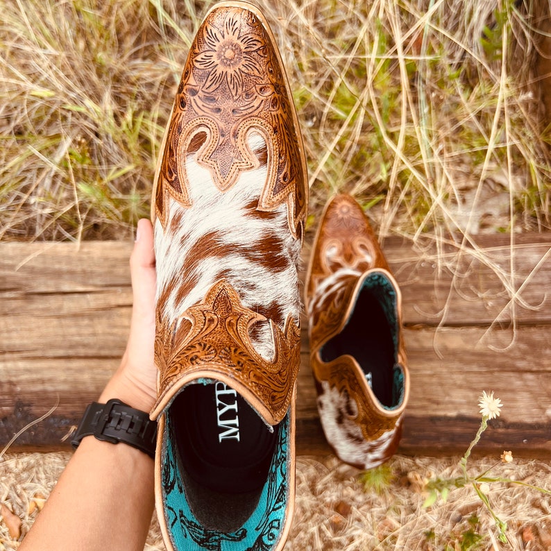 Women's Brown Cowhide Tooled Leather Boots