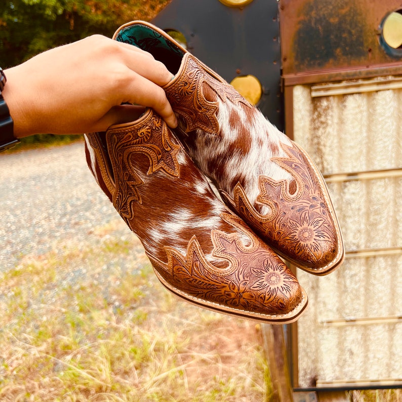 Women's Brown Cowhide Tooled Leather Boots