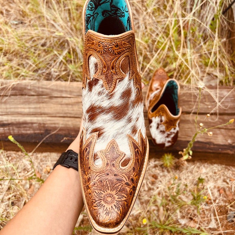 Women's Brown Cowhide Tooled Leather Boots