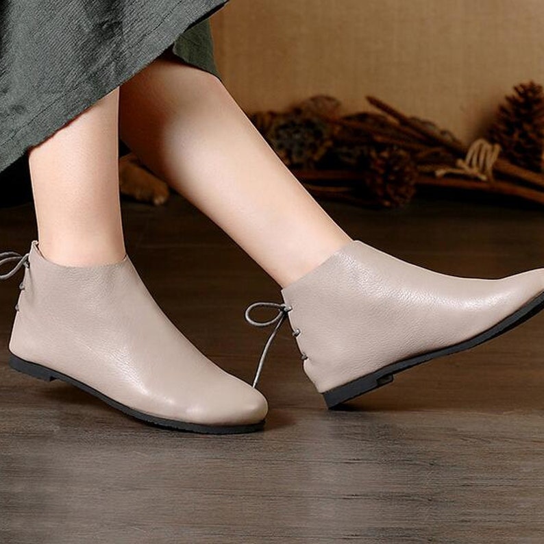 Women's Handmade Gray Shoesankle Bootsoxford Fall Shoes Flat