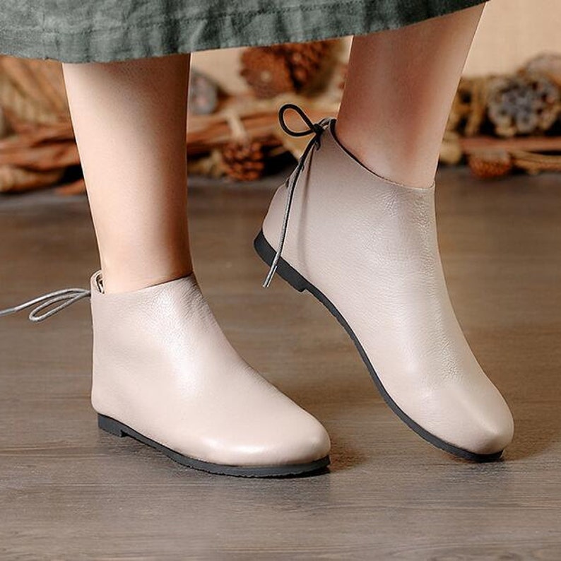 Women's Handmade Gray Shoesankle Bootsoxford Fall Shoes Flat