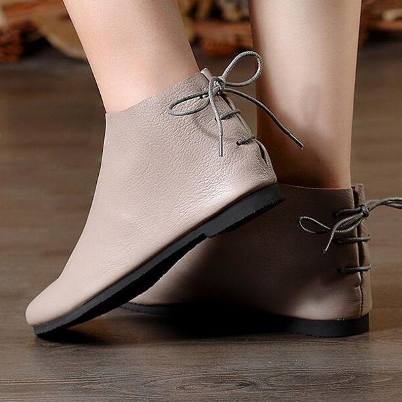 Women's Handmade Gray Shoesankle Bootsoxford Fall Shoes Flat