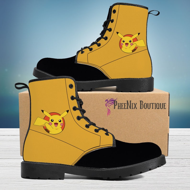 Men's Custom Pikachu Inspired Vegan Leather Combat Boots Pokemon