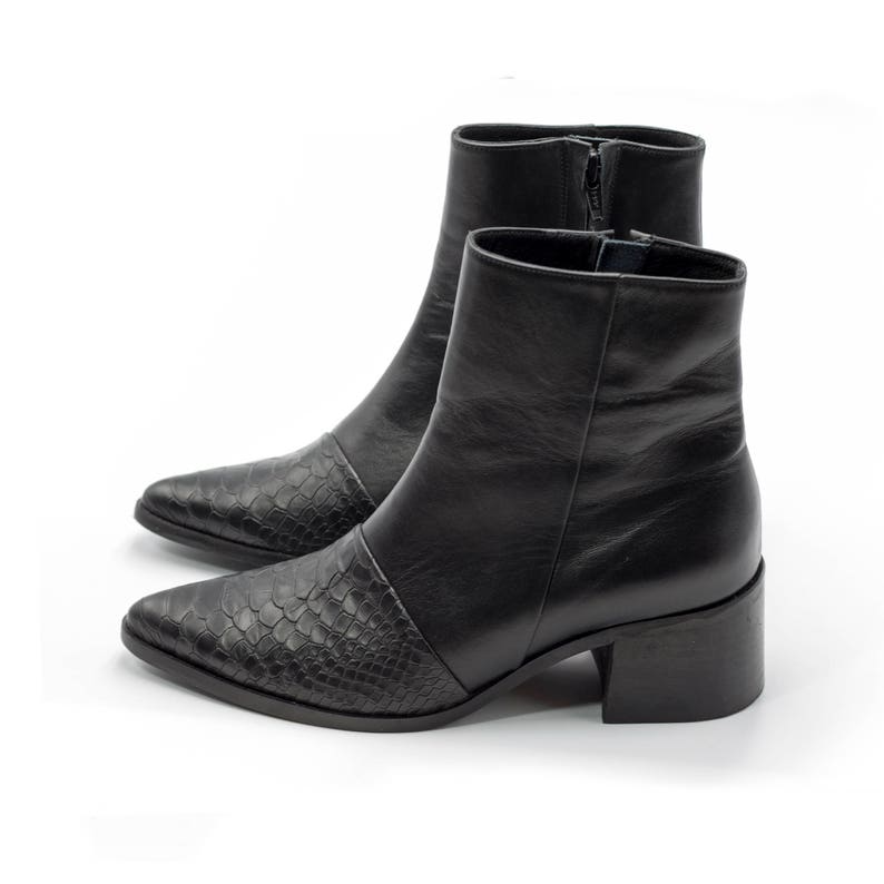 Women's Black Ankle Boots Leather Boots Pointy Booties Black